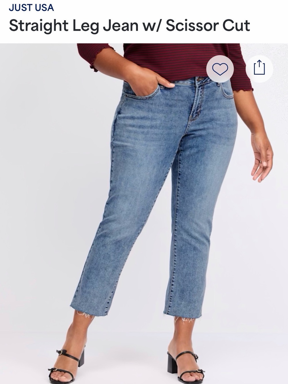 Just USA Medium Blue Straight Leg Jeans with Frayed Hem